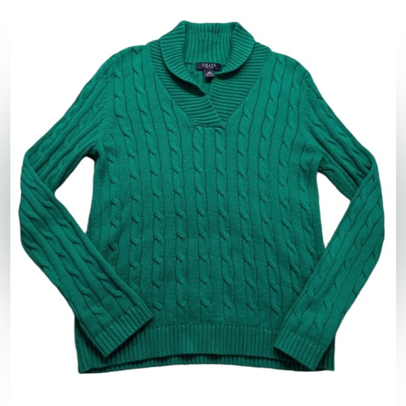 Chaps Sweaters - 🔴Chaps Teal Cable-Knit V-Mock Sweater